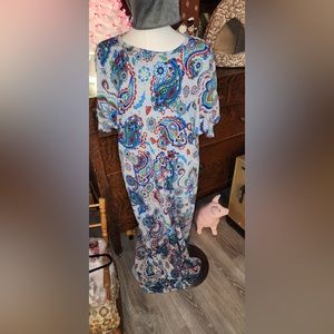 LuLaRoe Maria Maxi Dress , 2xl, gray with blue paisley pattern,